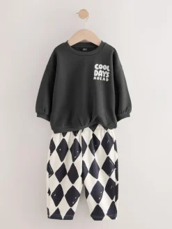 Next Black/White Printed 2 Pack Sweatshirt And Stripe Joggers Set (3mths-7yrs)^BOY Sweatshirts & Hoodies|Sets & Co-Ords