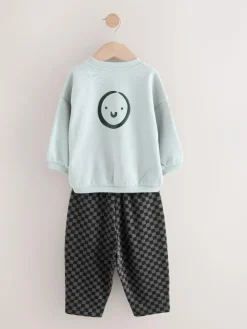 Next Black/White Printed 2 Pack Sweatshirt And Stripe Joggers Set (3mths-7yrs)^BOY Sweatshirts & Hoodies|Sets & Co-Ords