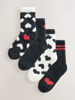 Best Next Cosy Ankle Socks 4 Pack Black/White Red Hearts