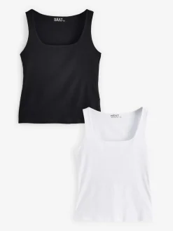 Next Black/White Square Neck Vest 2 Pack^Women Tops & T-Shirts