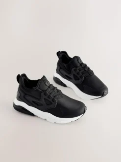 Next Black/White Standard Fit (F) Elastic Lace Trainers^BOY Sneakers