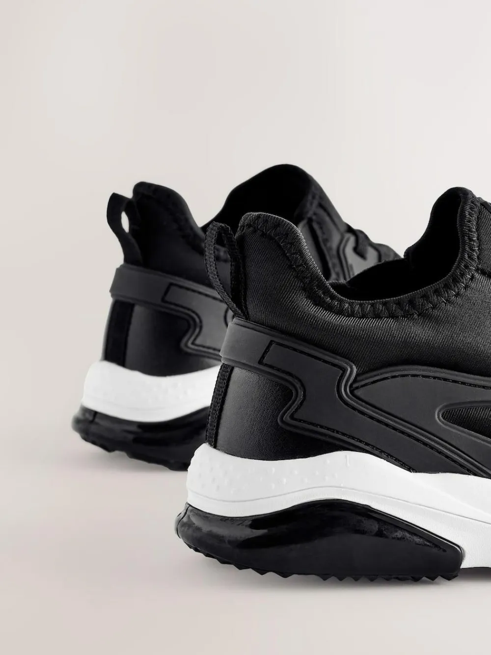 Next Black/White Standard Fit (F) Elastic Lace Trainers^BOY Sneakers