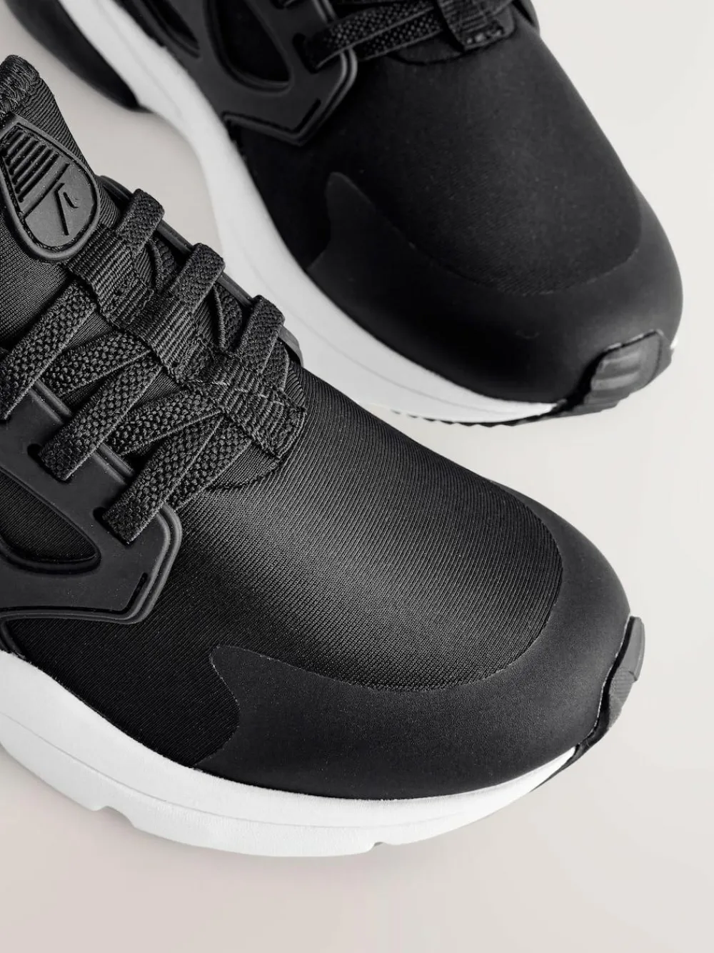 Next Black/White Standard Fit (F) Elastic Lace Trainers^BOY Sneakers