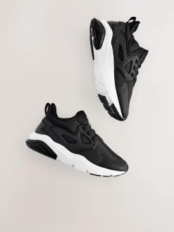 Next Black/White Standard Fit (F) Elastic Lace Trainers^BOY Sneakers