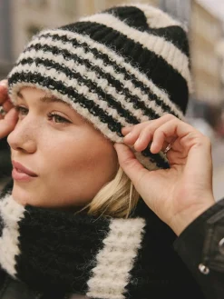 Next Stripe Knitted Beanie Hat Black/White