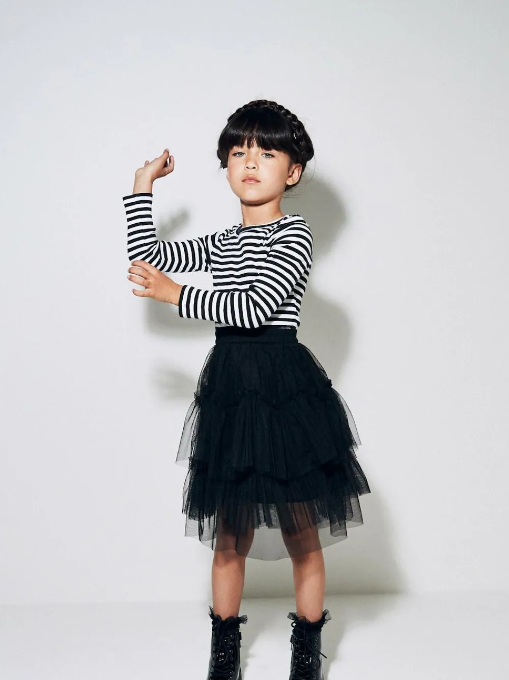 Clearance Next Black/White Stripe Long Sleeve Ribbed Top (3-16yrs)