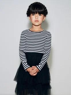 Clearance Next Black/White Stripe Long Sleeve Ribbed Top (3-16yrs)
