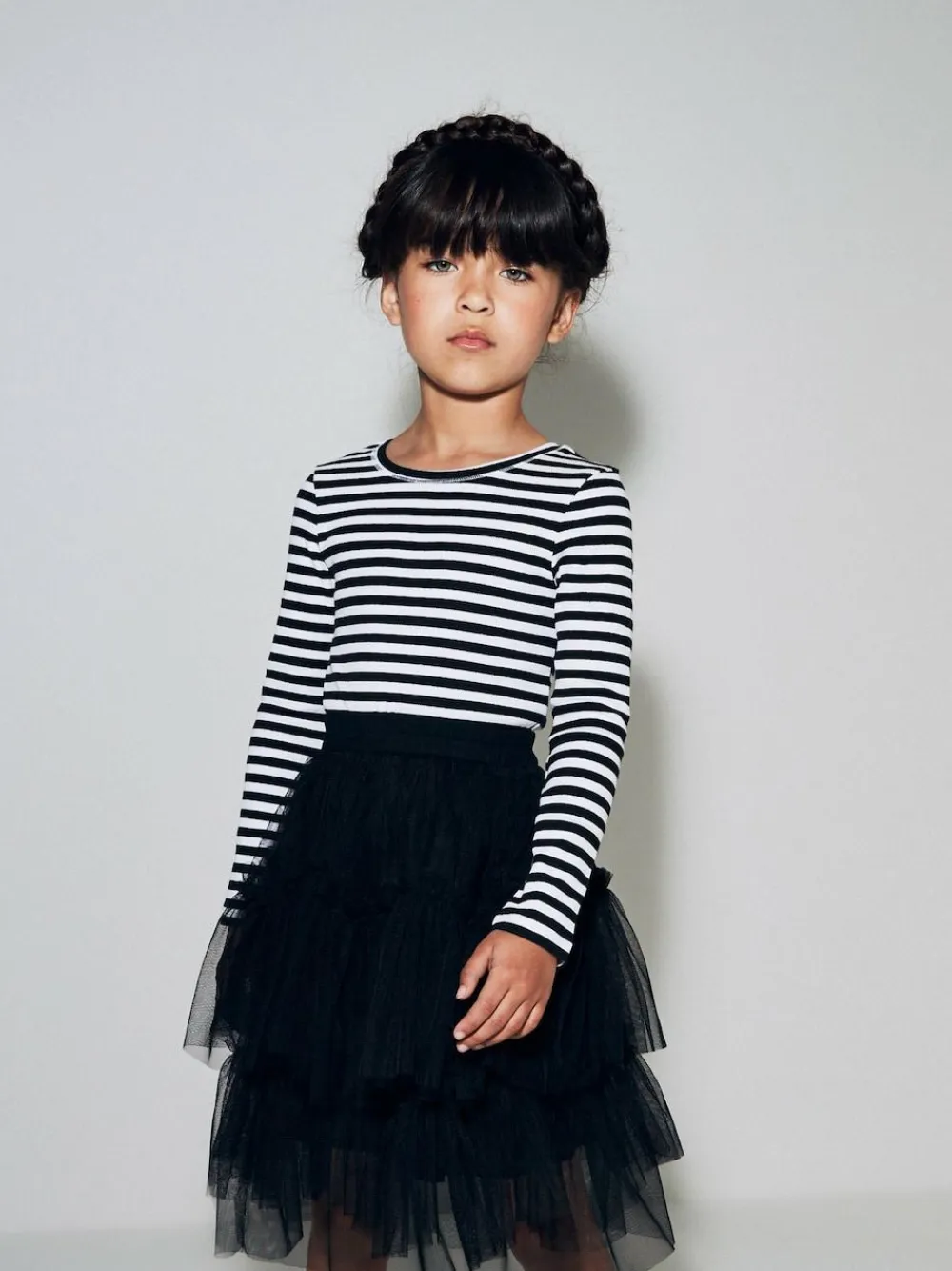 Clearance Next Black/White Stripe Long Sleeve Ribbed Top (3-16yrs)