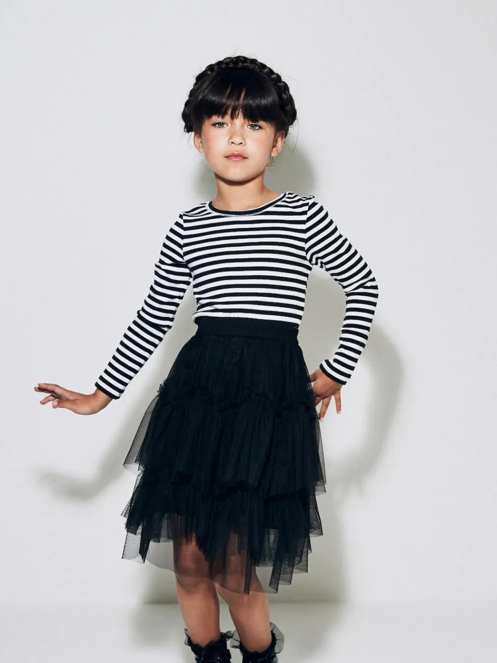 Clearance Next Black/White Stripe Long Sleeve Ribbed Top (3-16yrs)
