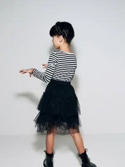 Clearance Next Black/White Stripe Long Sleeve Ribbed Top (3-16yrs)