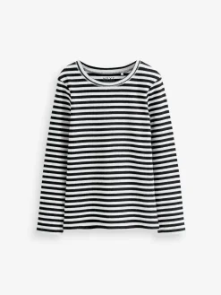 Clearance Next Black/White Stripe Long Sleeve Ribbed Top (3-16yrs)
