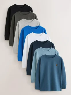 Clearance Next Black/White/Blue Stag Logo Long Sleeve Cosy T-Shirts 8 Pack (3-16yrs)