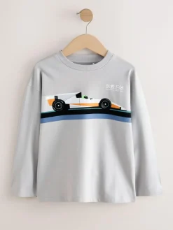 Discount Next Black/White/Grey Cars Relaxed Fit Graphic Print Long Sleeve T-Shirts 3 Pack (3-16yrs)