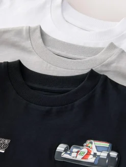 Discount Next Black/White/Grey Cars Relaxed Fit Graphic Print Long Sleeve T-Shirts 3 Pack (3-16yrs)