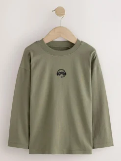 Best Next Long Sleeve Small Graphic T-Shirts 4 Pack (3-16yrs) Black/White/Grey Marl/Khaki