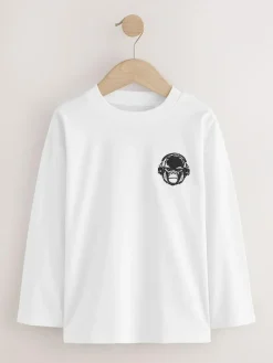 Best Next Long Sleeve Small Graphic T-Shirts 4 Pack (3-16yrs) Black/White/Grey Marl/Khaki