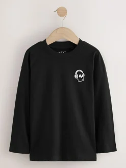 Best Next Long Sleeve Small Graphic T-Shirts 4 Pack (3-16yrs) Black/White/Grey Marl/Khaki