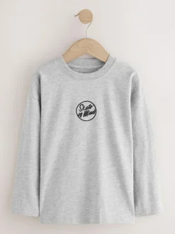 Best Next Long Sleeve Small Graphic T-Shirts 4 Pack (3-16yrs) Black/White/Grey Marl/Khaki