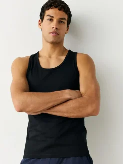 Outlet Next 100% Cotton Layering Vests 5 Pack Black/White/Grey Marl/Navy Blue