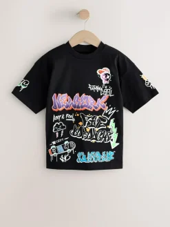 Next Black/White/Grey Relaxed Fit Graphic Print Short Sleeve T-Shirts 3 Pack (3-16yrs)^BOY T-Shirts