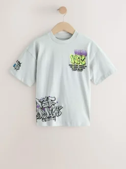 Next Black/White/Grey Relaxed Fit Graphic Print Short Sleeve T-Shirts 3 Pack (3-16yrs)^BOY T-Shirts