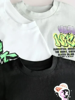 Next Black/White/Grey Relaxed Fit Graphic Print Short Sleeve T-Shirts 3 Pack (3-16yrs)^BOY T-Shirts