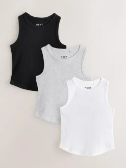 Discount Next Black/White/Grey Rib Vest 3 Pack (3-16yrs)