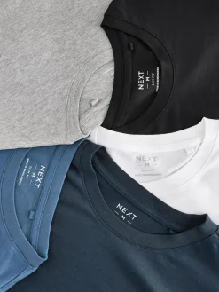 Outlet Next Black/White/Grey/Blue Slim Fit Regular Fit Long Sleeve 100% Cotton T-Shirts 5 Pack