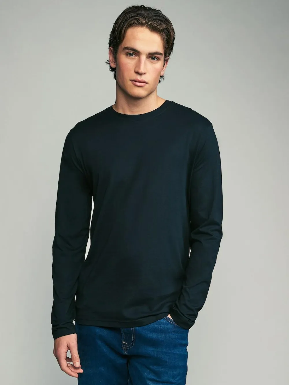 Outlet Next Black/White/Grey/Blue Slim Fit Regular Fit Long Sleeve 100% Cotton T-Shirts 5 Pack