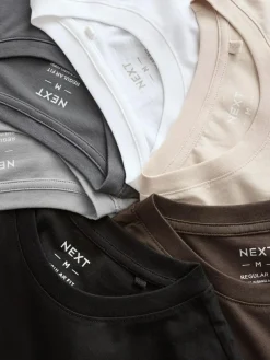 Next Black/White/Grey/Slate Grey/Stone/Brown Regular Fit Essential Cotton T-Shirts 6 Pack^ Nightwear|Tops & T-Shirts