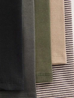 Hot Next Ribbed Leggings 5 Pack (3mths-7yrs) Black/White/Khaki Green