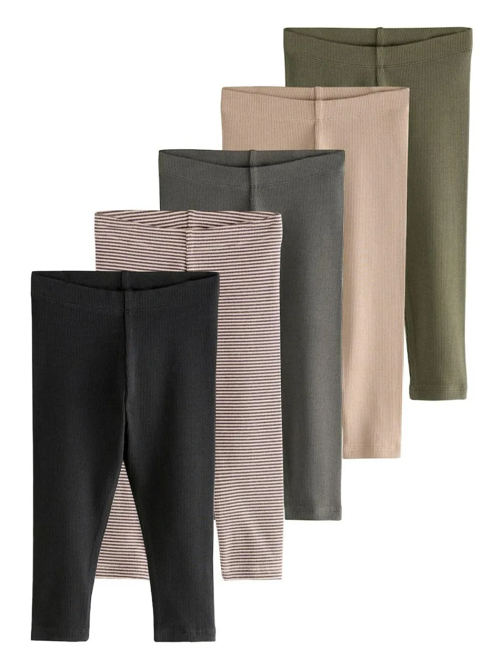 Hot Next Ribbed Leggings 5 Pack (3mths-7yrs) Black/White/Khaki Green