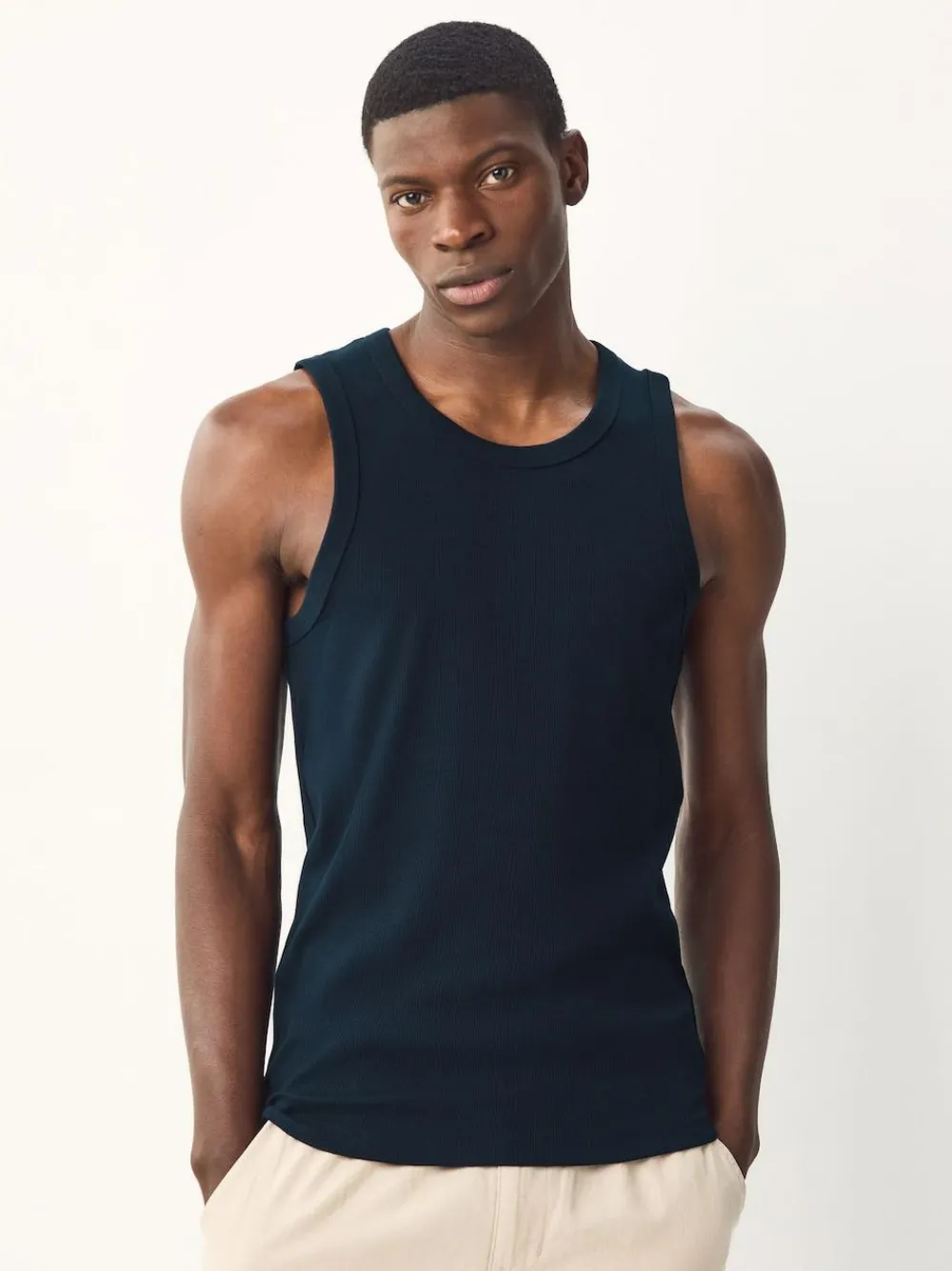 New Next Black/White/Neutral/Navy 4 Pack Slim Ribbed Vest