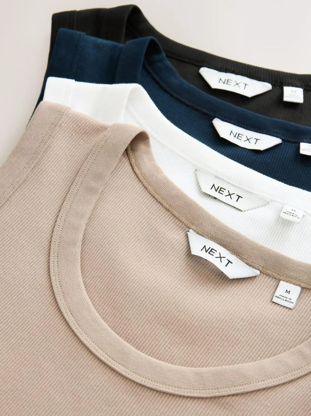 New Next Black/White/Neutral/Navy 4 Pack Slim Ribbed Vest