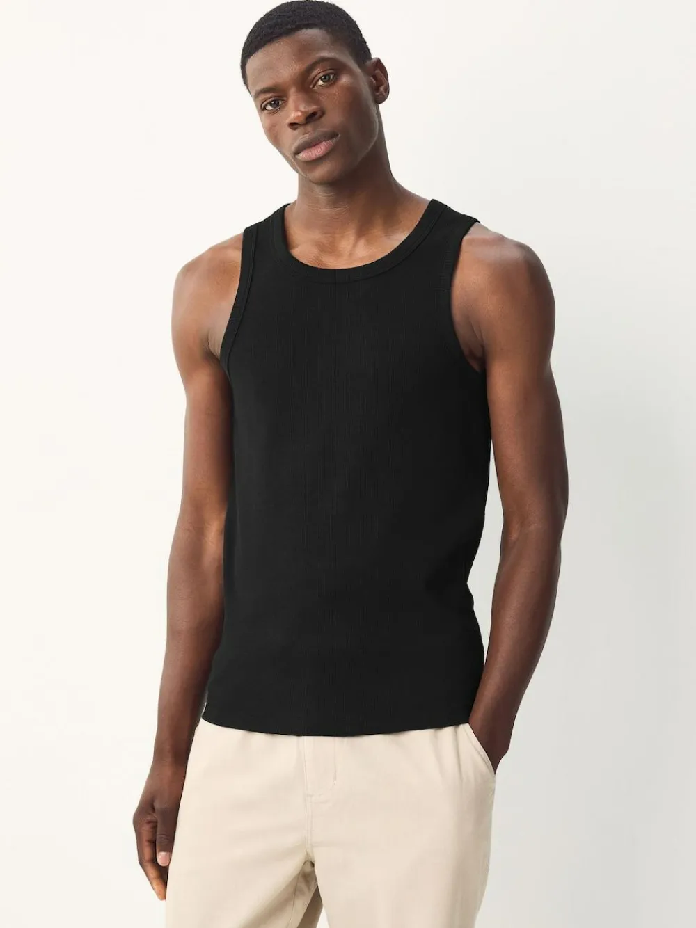 New Next Black/White/Neutral/Navy 4 Pack Slim Ribbed Vest