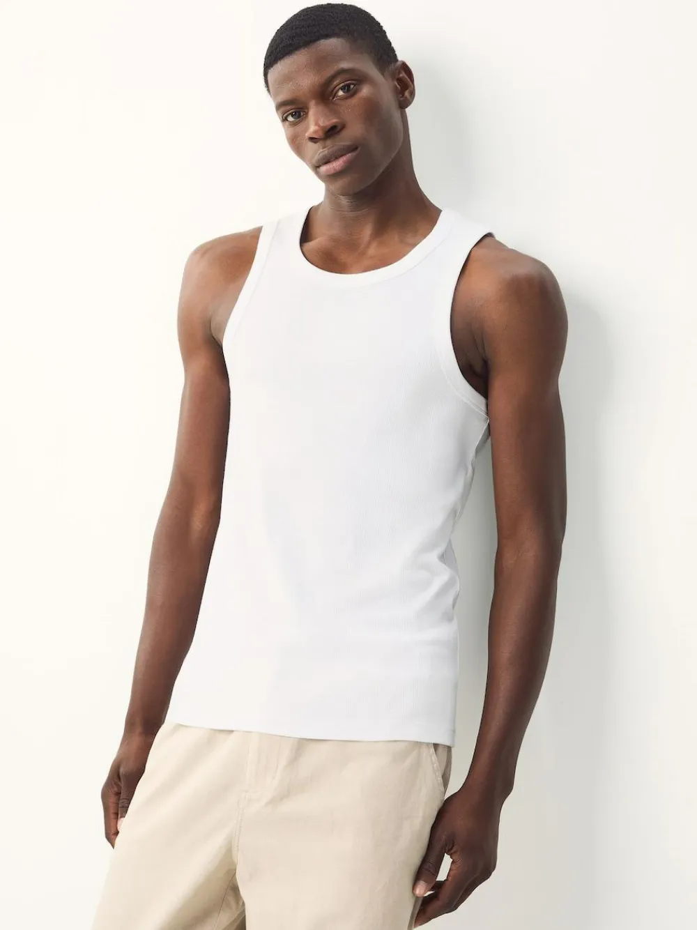 New Next Black/White/Neutral/Navy 4 Pack Slim Ribbed Vest