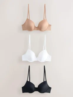 Next Black/White/Nude Pad Plunge A-E Ultimate Comfort Smoothing T-Shirt Bras 3 Pack^Women Bras