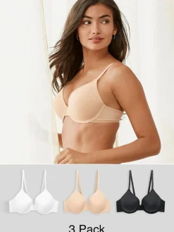 Next Black/White/Pastel Rose Nude Pad Full Cup Cotton Blend Ultimate Comfort Bras 3 Pack^Women Bras