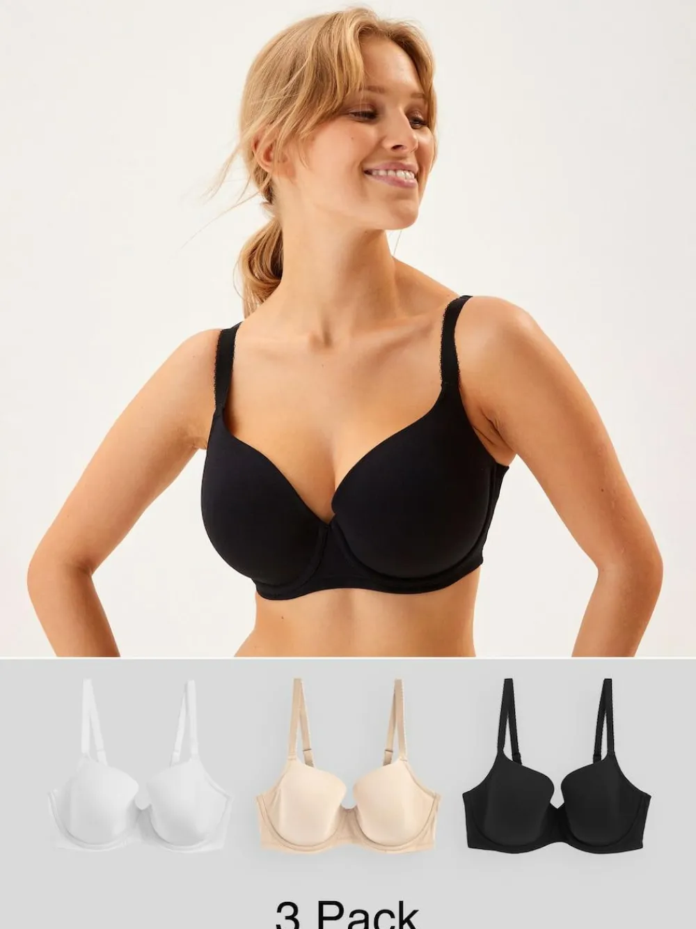 Next Black/White/Pastel Rose Nude Pad Balcony DD+ Cotton Blend Ultimate Comfort Bras 3 Pack^Women Dd+ Range|Bras