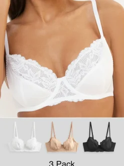 Next Black/White/Praline Nude 3 Pack Non Pad Full Cup Bras