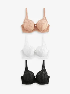 Next DD+ Lace Trim Non Pad Full Cup Underwired Bras 3 Pack^Women Bras|Dd+ Range
