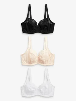 Next Black/White/Praline Nude Non Pad Balcony DD+ Lace Bras 3 Pack^Women Dd+ Range