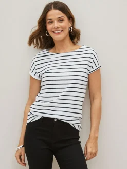 Clearance Next Cap Sleeve 100% Cotton T-Shirts 3 Pack Black/White/Stripe