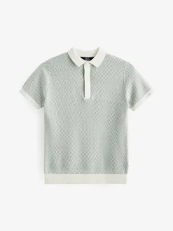 Next Blue 100% Cotton Short Sleeve Geo Pattern Polo Shirt (3-16yrs)^BOY Knitwear & Sweaters|Knitwear