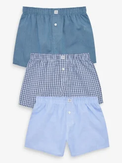 Sale Next Blue 100% Cotton Woven Trunks 3 Pack (2-16yrs)