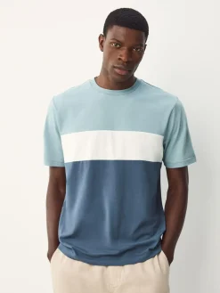 Next Regular Fit Colour Blocking T-Shirts 3 Pack Blue / Neutral / Green