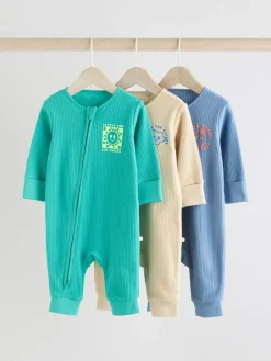 Next Blue 3 pack Baby Two Way Zip Footless Cotton Sleepsuits (0mths-3yrs)^BOY Nightwear|Nightwear