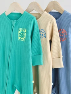 Next Blue 3 pack Baby Two Way Zip Footless Cotton Sleepsuits (0mths-3yrs)^BOY Nightwear|Nightwear