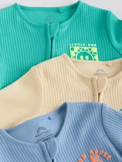 Next Blue 3 pack Baby Two Way Zip Footless Cotton Sleepsuits (0mths-3yrs)^BOY Nightwear|Nightwear