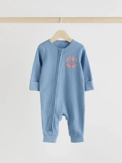 Next Blue 3 pack Baby Two Way Zip Footless Cotton Sleepsuits (0mths-3yrs)^BOY Nightwear|Nightwear